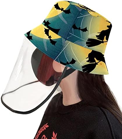 Chapéu de proteção para adultos com escudo facial, chapéu de pescador anti -sun tap, halloween moon witch bat bat noite