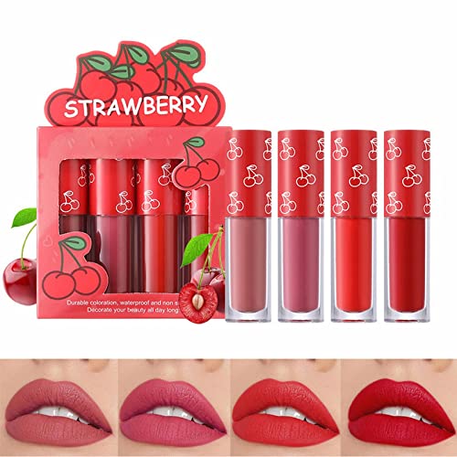 Xiahium Pig Lip Velvet Lip Glaze Set Non Fading Non Stup Copo Maquiagem de frutas Lip Gloss Quatro mini conjuntos de fruto