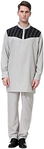 Summer Men Shirt Cirche masculino do meio do meio do bolso do bolso Muslim Robe Troushers Duas peças conjuntos de jaquetas personalizadas
