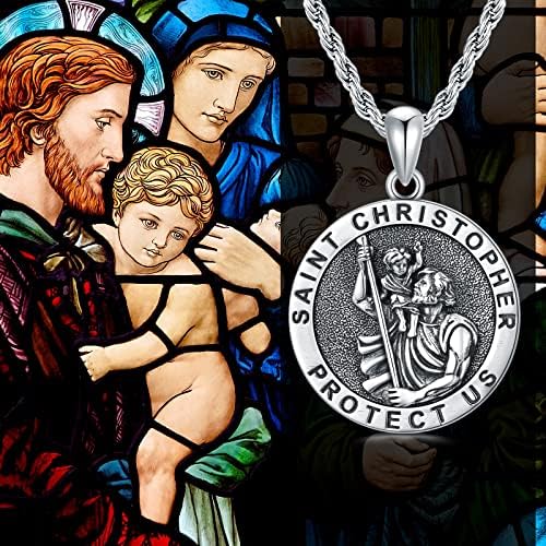 CEKAMA ST CHRISTOPHER/MICHAEL/Bento/Virgem Maria/Jude Colar 925 Pingente de Amuleto de Prata Sterling com Cadeia