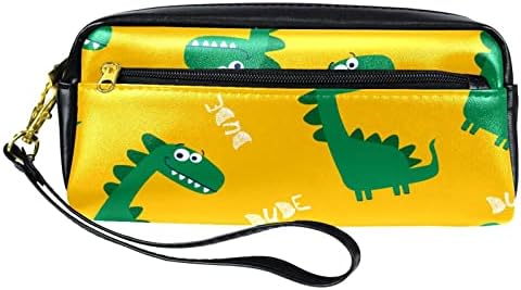 Caixa de lápis de caneta amarela de dinossauros com zíper para bolsa de maquiagem Cosmetics Bag Organizer Box Travel School Teen