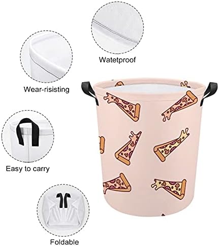 Bolsa de lavanderia com padrões de pizza com alças cestas de armazenamento à prova d'água redonda de 16,5 x 17,3 polegadas
