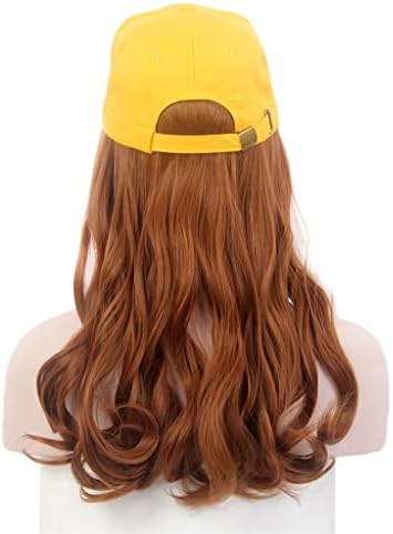 Lukeo Moda Ladies Caps, bonés de cabelo, chapéus de beisebol amarelos, perucas, perucas marrons longas e encaracoladas,