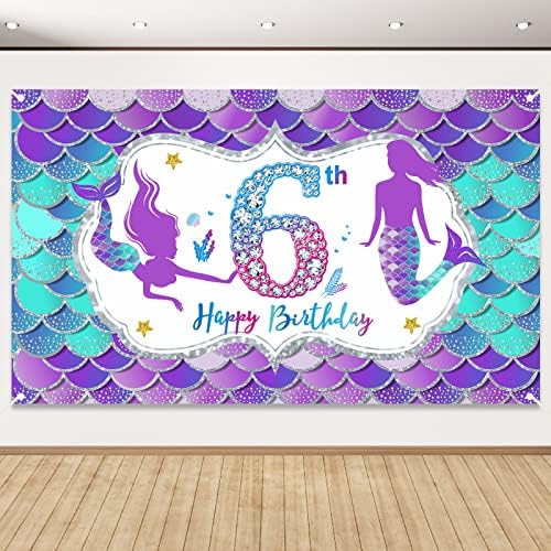 Mermaid 6º aniversário Decorações para meninas, Little Mermaid temática Feliz aniversário de 6 anos de formação de festas,
