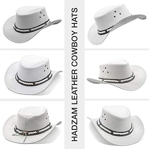 Hadzam Choused Leature Cowboy Chapéu | Chapéu ocidental para chuva | Chapéus de couro duráveis ​​para homens | Chapéu de