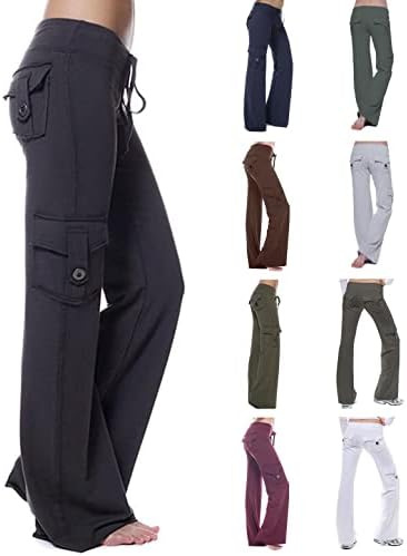 Calça de ioga de alta cintura de cintura calças de treino de pernas largas com bolsos soltos calças de cordão confortável com leggings