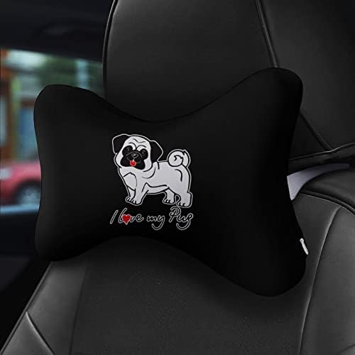 Eu amo meu travesseiro de pescoço do carro Pug2 2 PCs confortável Auto-Rest Rest Cushion Memória respirável Pillow do assento