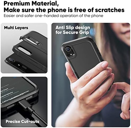 Caixa preta maxcury projetada para iPhone XR, Proteção de corpo inteiro Slim 2 em 1 Caso de absorção de choque pesado para iPhone