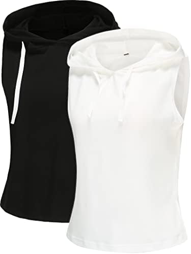 Fanfly feminino 2 pacote de pacote Tops Tops sem mangas Tampa com capuz Tampa de ginástica atlética casual Camisas de exercícios