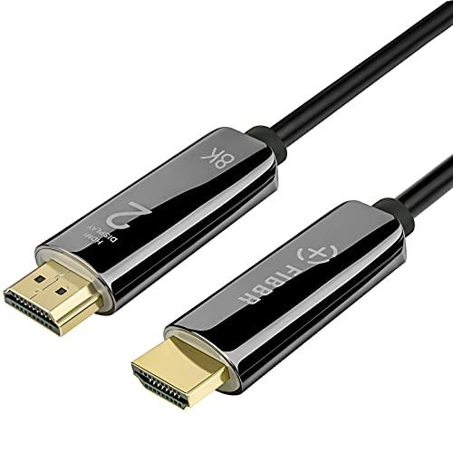 FIBBR Certified HDMI 2 .1 Cabo de 50 pés/15m ， 48 Gbps 8k Cabo HDMI de fibra óptica ， Cabo de vídeo de áudio/UHD Digital suporta