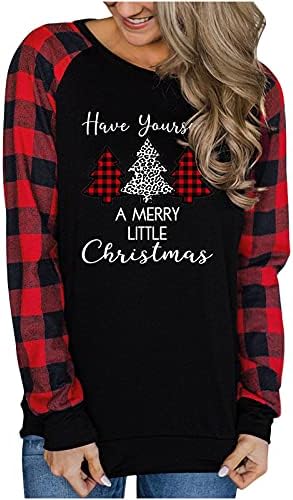Narhbrg Christmas Buffalo xadrez xadrez de camisa de splicing blusa natal moletom leve para mulheres bloco colorido de Natal tops