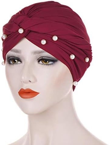 Manhong Cap Pearl Hat Women Mulheres Muslim Biço Turbano Plaudado Câncer Caps Caps Padres Hat Bling
