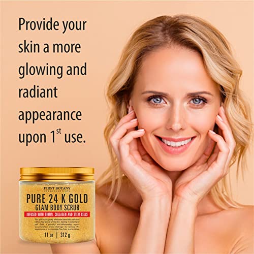 24 Gold Body Scrub com células de colágeno e tronco - Esfoliação natural esfoliante e suflê de corpo e face Ajuda com pele hidratante,
