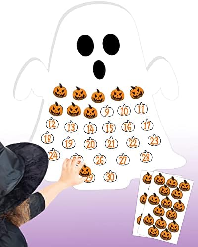 Calendário do advento do calendário da contagem regressiva do Halloween para 30 dias de papel de papel de abóbora de abóbora adesivos