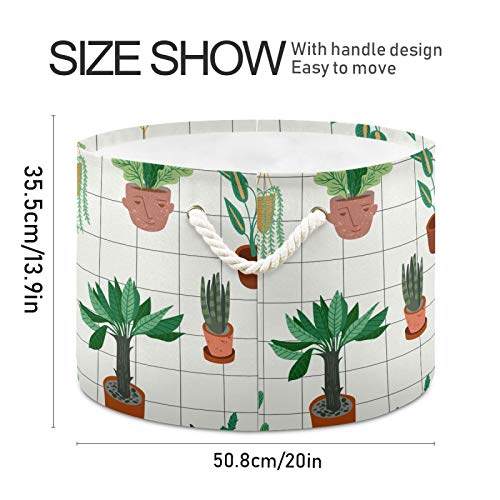 Grande cesta de armazenamento redondo - Cute Cactus Canvas Coating Organizador Bin Bin Storage Bin para cesto de lavanderia,