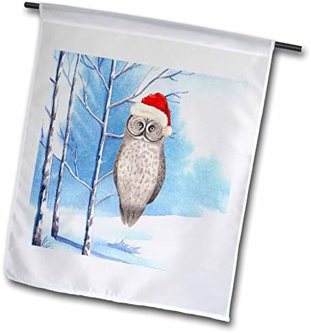 3drose uma coruja de inverno fofa em um chapéu de Papai Noel vermelho empoleirado em uma floresta da floresta - bandeiras