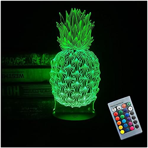 Yodafoor Night Lights for Kids Pineapple 3d Night Light Gifts Bedido de abacaxi Lâmpada de decoração 7 cores Mudando com controle