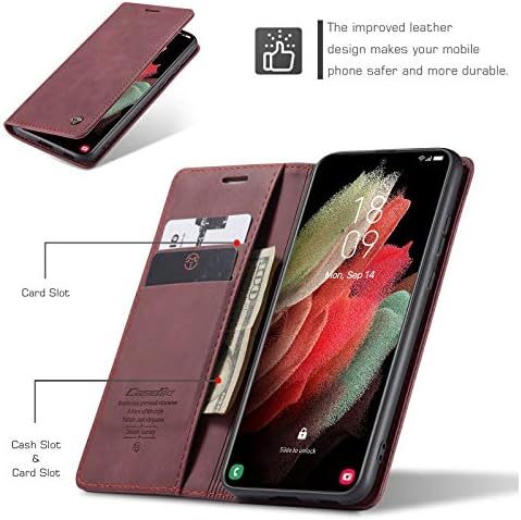 Caso Daktronics Compatível com Caixa de Ultra Galaxy S21, capa de carteira de couro Flip Flip Flip Flip com slots de cartas Invisible