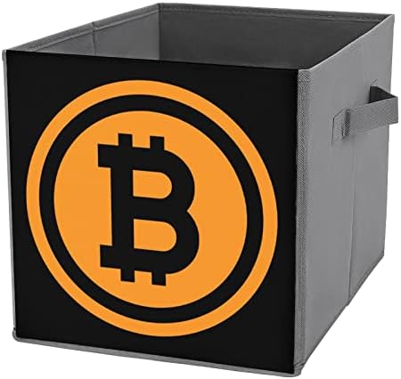 Bitcoin logotipo de tecido colapsível Bin Cubos Organizer dobrável Caixa com alças