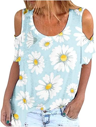Moda Tops de ombros frios para mulheres camisetas estampadas florais de verão Top topo de túnica de túnica curta solta blusa de pescoço