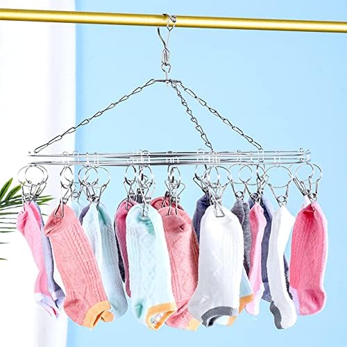 Roupa de lavanderia de meias de aço inoxidável Secando roupas de roupas à prova de vento com 20 clipes para secar meias, roupas,