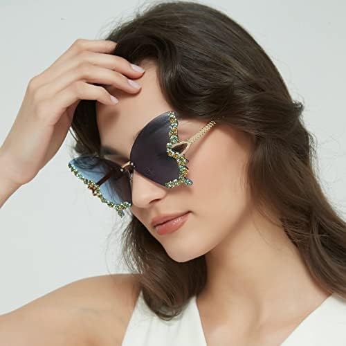 Luxo Diamond Butterfly Sunglasses Women Women Vintage Rimless Rimmize Rhinestone Bling Sun Glasses Ladiesy2K Eyewear