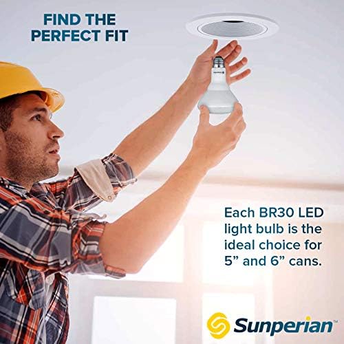 Sunperian 6 pacote BR30 LED Bulbo, 8,5W = 65W, 3500k Branco natural, 800 lúmens, lâmpadas de inundação diminuídas para latas