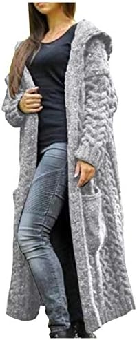 Casaco cardigan solto mulheres suéter suéter com capuzes sólidos bolso de inverno malha de comprimento de casaco feminino longo
