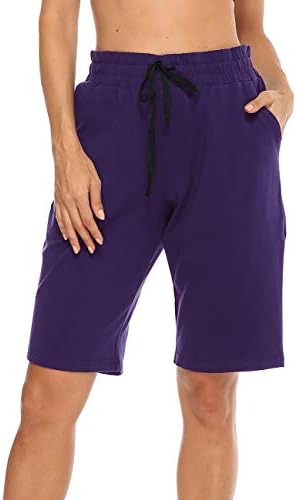 Mocoly Women's Cotton Bermuda shorts longos shorts de treino de suor Swornge shorts shorts atléticos de ioga com bolsos