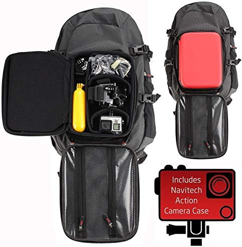 Mochila da câmera de ação da Navitech e estojo de armazenamento vermelho com cinta de tórax integrada - compatível com