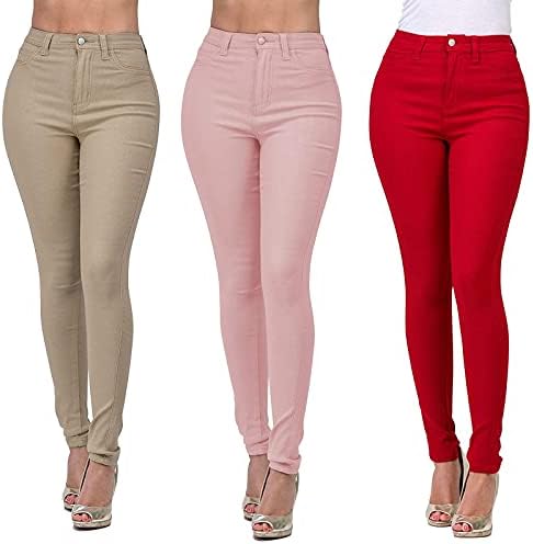 Jeggings de jeggings femininos Altos jeans skinny com bolsos Casual Slim Fit Dress Pants Comfort Office Ponte Pant
