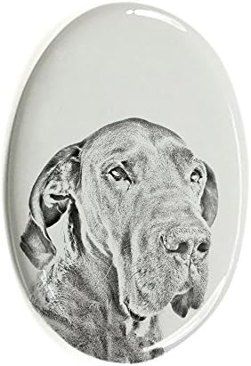 Grande dinamarquês, lápide oval de azulejo de cerâmica com a imagem de um cachorro
