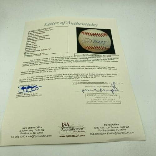 Mint Joe DiMaggio assinou a Liga Americana de beisebol JSA COA e PSA DNA Adesivo - Bolalls autografados