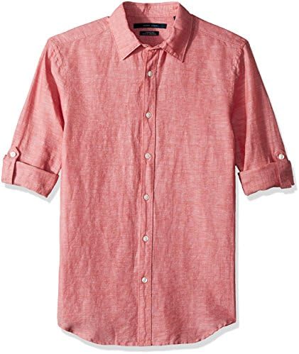 Perry Ellis Men's Roll Sleeve Solid Cotton Button-Down