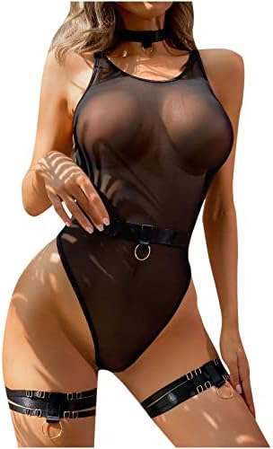 Lingerie sexy para mulheres veem através de uma roupa de bodysuit exótica de boudoir roupas mini malha transparente clubwearwear