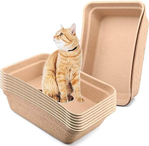 8 peças Caixas de areia descartáveis ​​para gatos Bandeja de areia de gato portátil 2 em 1 Caixa de areia de gatinho para gato,