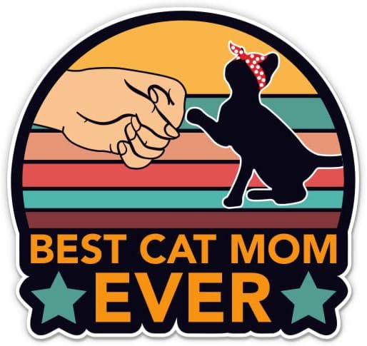 Melhor mãe de gato Ever Stickers - 2 pacote de adesivos de 3 - Vinil impermeável para carro, telefone, garrafa de água, laptop - Decalques