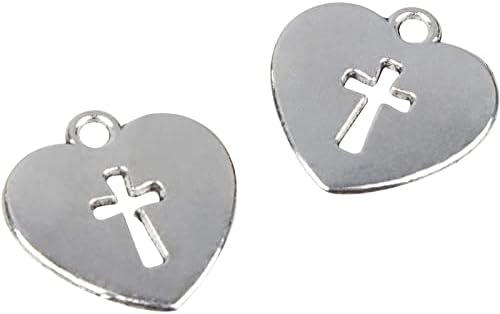Juvale Silver Religious Charms, em forma de coração com corte cruzado