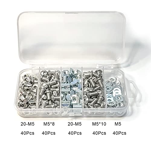 Kits de porca de extrusão de alumínio de alumínio 2020 da série 2020, kit de porca de parafuso de slot de 6 mm, 40pcs m5*10、40pcs