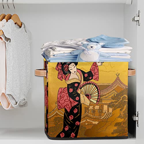 Lixeiras de armazenamento dobráveis ​​de gueixas, mulher japonesa grande tela decorativa de caixa de tecidos Organizador com