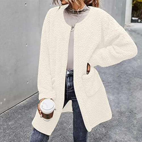 Roupas de inverno para mulheres 2022 Casual Color Solid Color Fuzzy Front Front Long Cardigan Coat Faux Warm