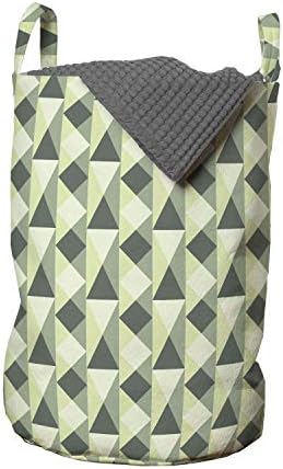 Bolsa de lavanderia geométrica de Ambesonne, quadrados diagonais repetidos e triângulos, cesto de cesto com alças
