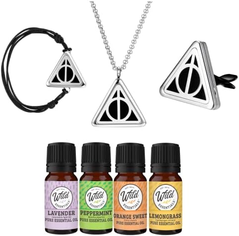 Wild Essentials Potter Hallows Kit de pacote de difusores pessoais - inclui colar de 24 , pulseira de corda e difusores