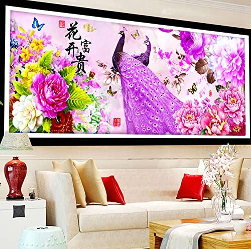 ZGMAXCL 5D KITS DIAMENTO DIAMENTO DIY para adultos Pavão redondo completo e flores shinestone de tamanho grande decoração de casa 59,1