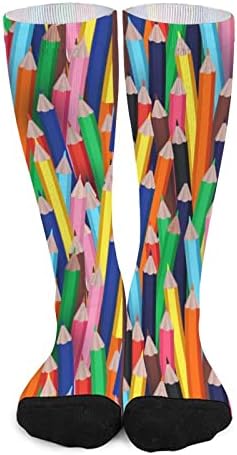 Canetas coloridas de cores impressas de cores combinando meias atléticas de joelho altos para mulheres homens