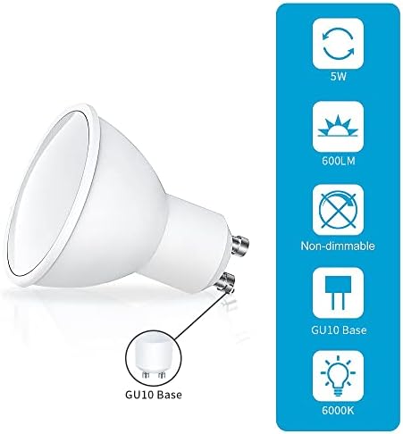 Lâmpadas LED de ELinkume GU10, lâmpadas de 5W lâmpadas equivalentes de 60w halogênio, luz branca fria 6000K, lâmpada de economia
