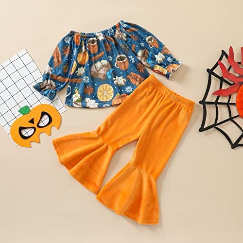 Xbgqasu Toddler Kids Boys Girls Fort Fotef Halloween Pumpkin Impressões de mangas compridas Tops Calças de baixo para