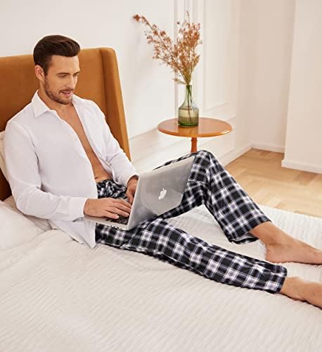 Ekouaer Setin Pijama calça de cetim de seda masculina PJ PJ PANT com bolsos