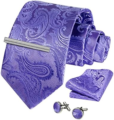 Briyard Mens Paisley Tie e Pocket Square Set, gravata masculina com clipe de gravata do lenço de lenço para negócios de casamento