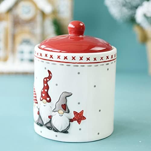 Jarra de biscoito de gnomo de cerâmica animada, pequena jarra de biscoito de natal em cerâmica com tampa apertada de